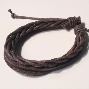 Men's leather bracelet braided layered brown New d4‎